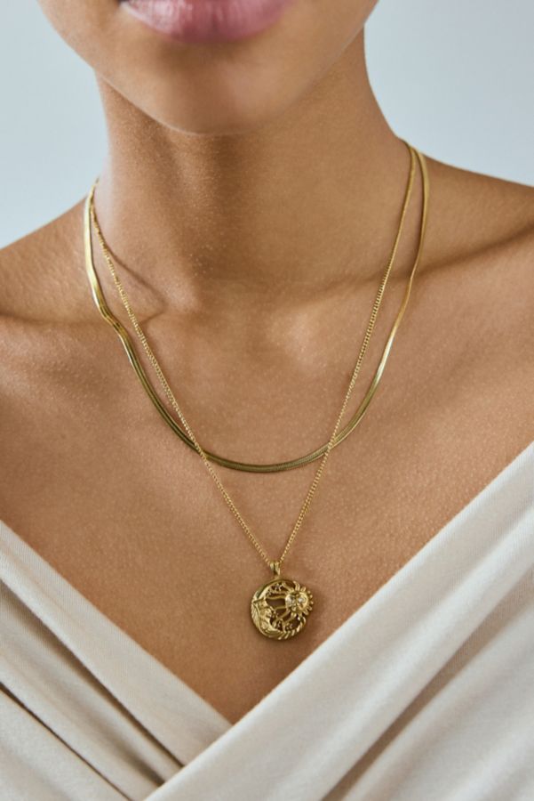 Slide View: 1: Stainless Steel Sun And Moon Charm Layering Necklace Set