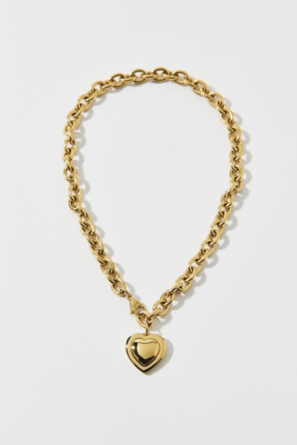 Slide View: 2: Waterproof Puffy Heart Charm Necklace