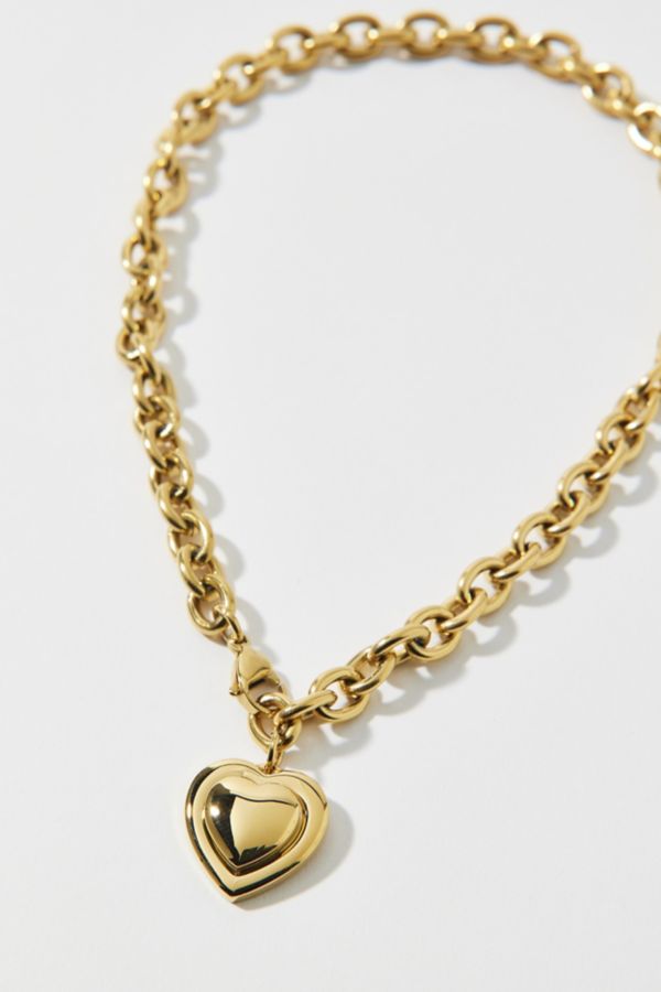 Slide View: 3: Waterproof Puffy Heart Charm Necklace