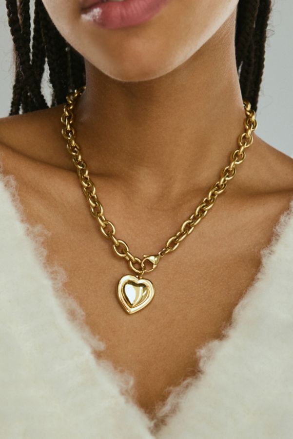 Slide View: 1: Waterproof Puffy Heart Charm Necklace