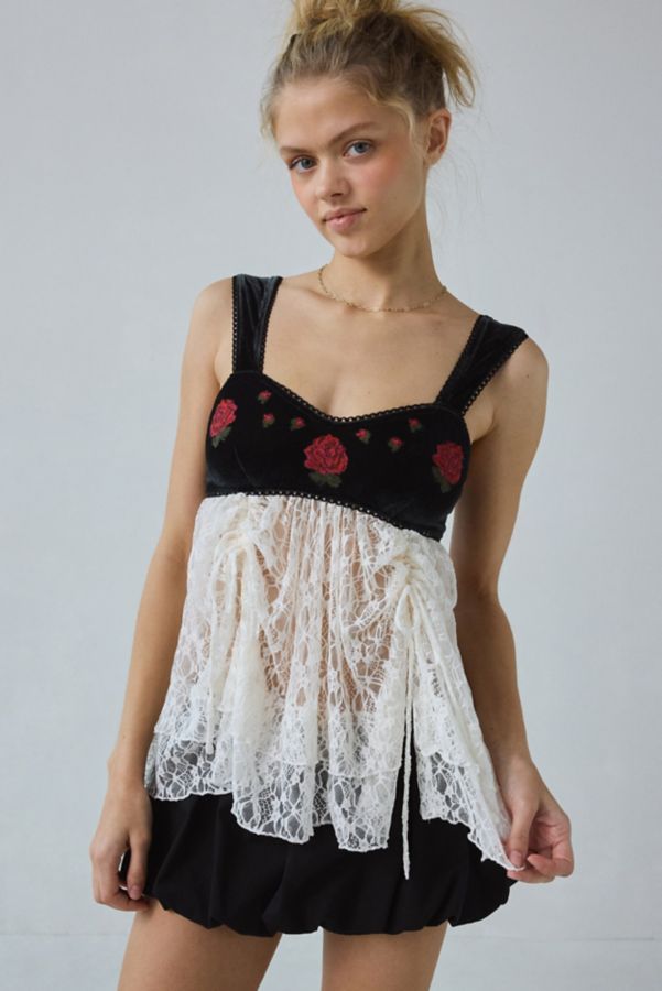 Slide View: 1: Kimchi Blue Rose Garden Embroidered Babydoll Tank Top