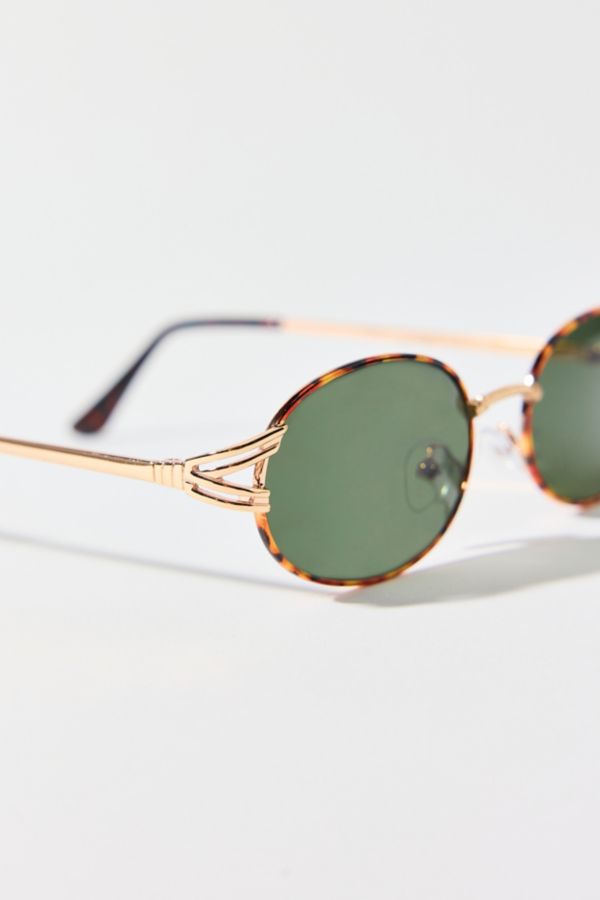 Slide View: 2: Emery Tortoise Metal Oval Sunglasses