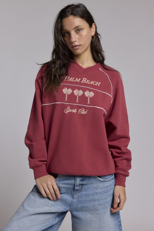 Slide View: 1: Palm Beach Sports Club Embroidered Graphic V-Neck Pullover