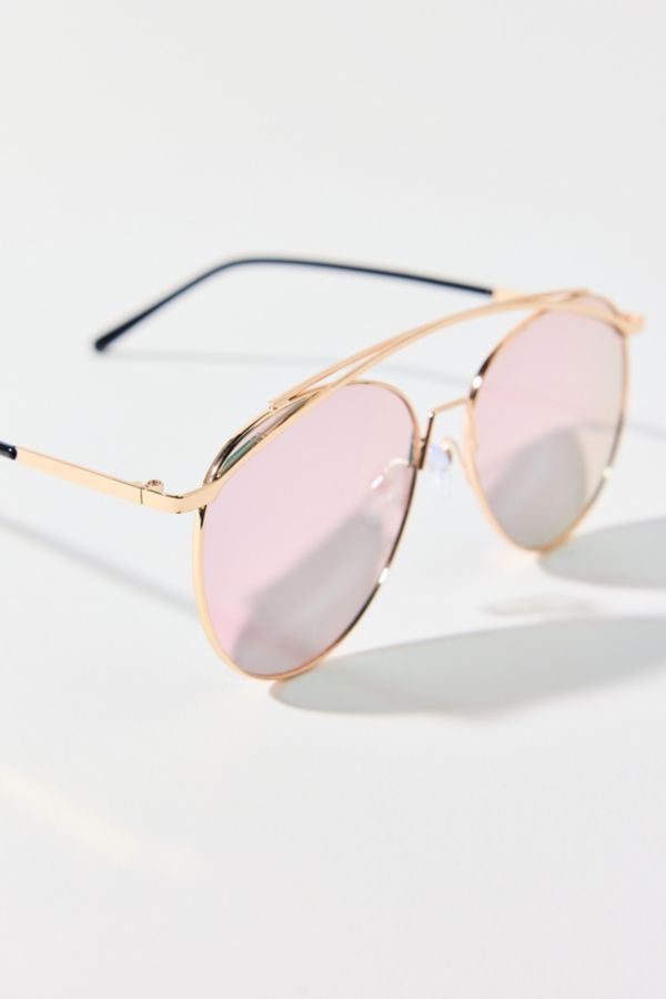 Slide View: 2: Lexi Mirrored Metal Aviator Sunglasses