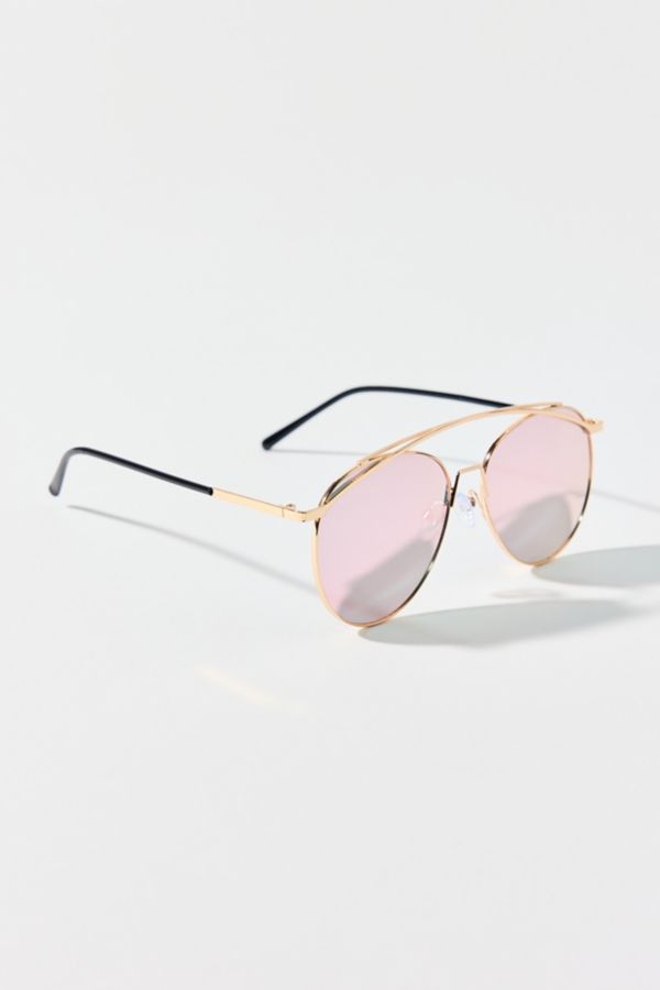 Slide View: 1: Lexi Mirrored Metal Aviator Sunglasses