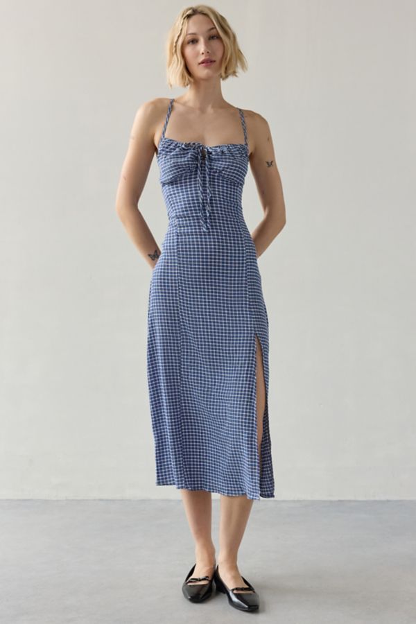 Slide View: 1: Daisy Street Milkmaid Shirred Gingham Midi Dress