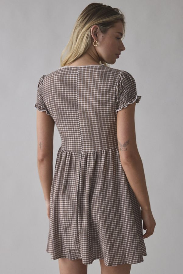 Slide View: 2: Daisy Street Shirred Check Skater Mini Dress