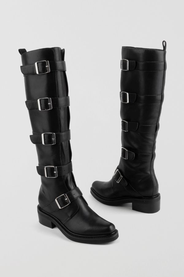 Slide View: 3: Intentionally Blank Pile Up Knee High Biker Boot