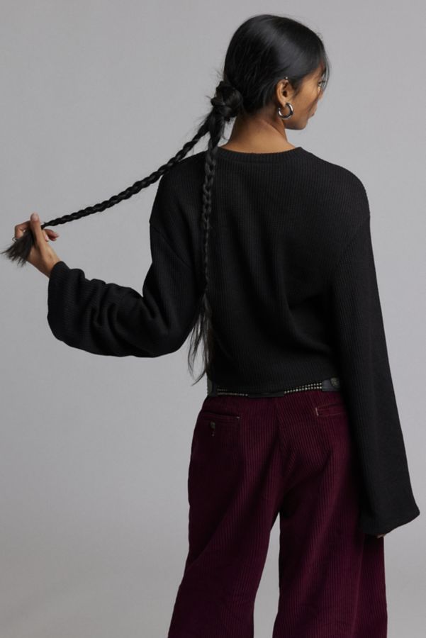 Slide View: 4: Urban Renewal Remnants Waffle Knit Drippy Sleeve Sweater