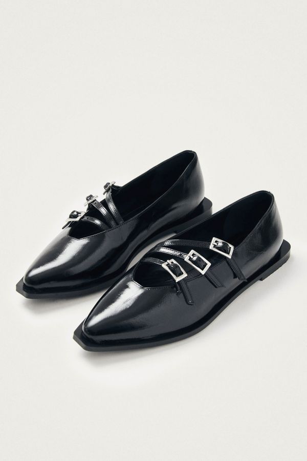 Slide View: 2: ALOHAS Jive Onix Leather Buckle Ballet Flat