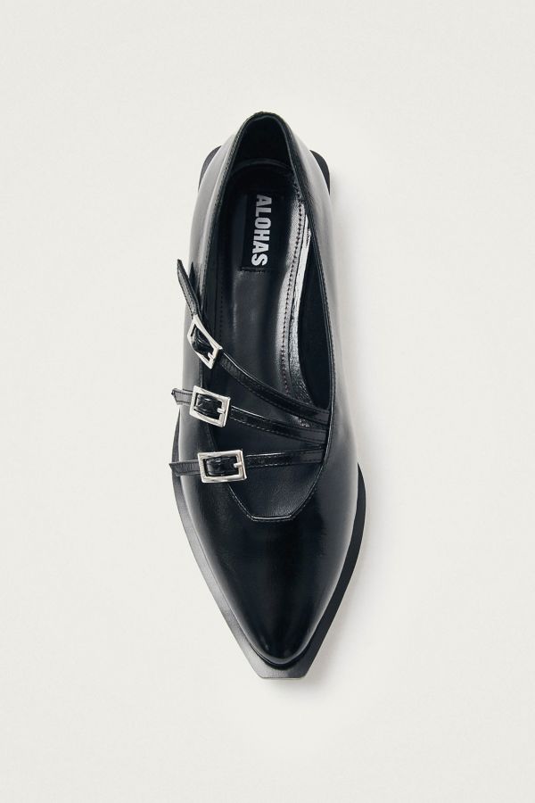 Slide View: 4: ALOHAS Jive Onix Leather Buckle Ballet Flat