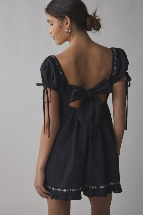 Slide View: 2: Kimchi Blue Marcella Embroidered Tie-Back Babydoll Mini Dress