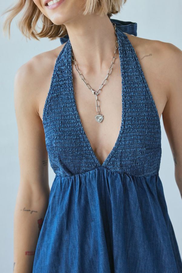 Slide View: 2: BDG Iris Smocked Plunging V-Neckline Halter Mini Dress