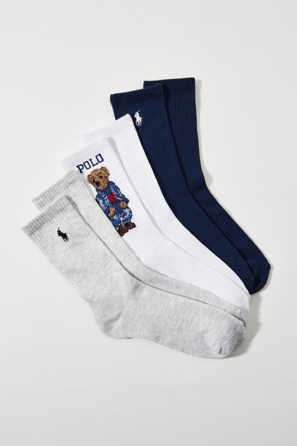 Slide View: 1: Polo Ralph Lauren Americana Sport Bear Crew Sock 3-Pack