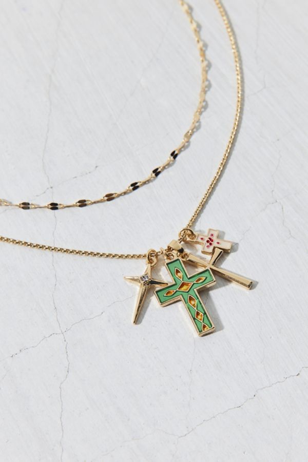 Slide View: 2: Michelle Delicate Cross Charm Layering Necklace Set