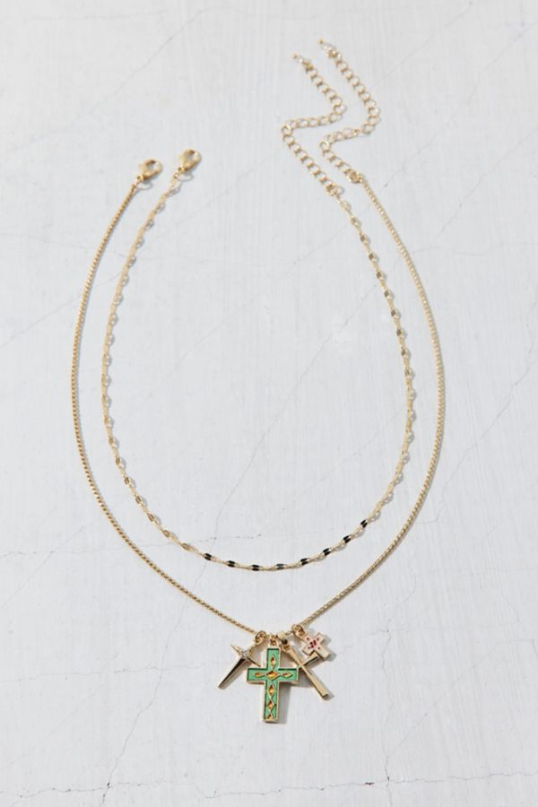 Slide View: 3: Michelle Delicate Cross Charm Layering Necklace Set