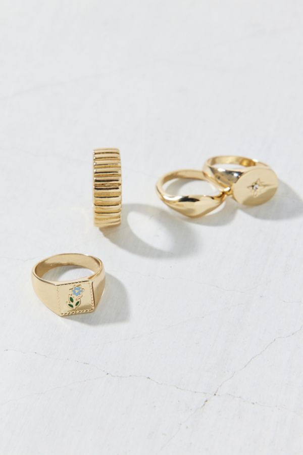 Slide View: 2: Forget Me Not 4-Piece Signet Ring Set