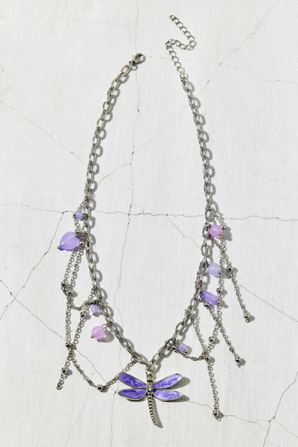 Slide View: 2: Dragonfly Stone Layered Chain Necklace