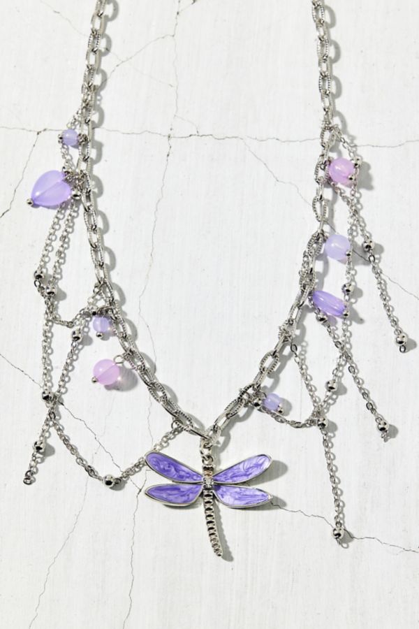 Slide View: 3: Dragonfly Stone Layered Chain Necklace