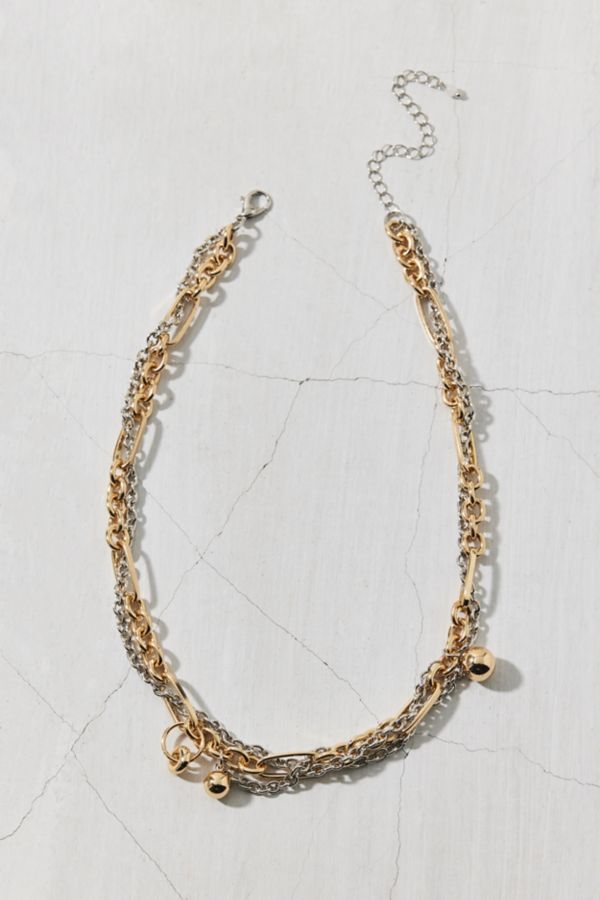 Slide View: 2: Mixed Metal Twisted Chains Necklace