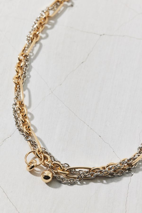 Slide View: 3: Mixed Metal Twisted Chains Necklace