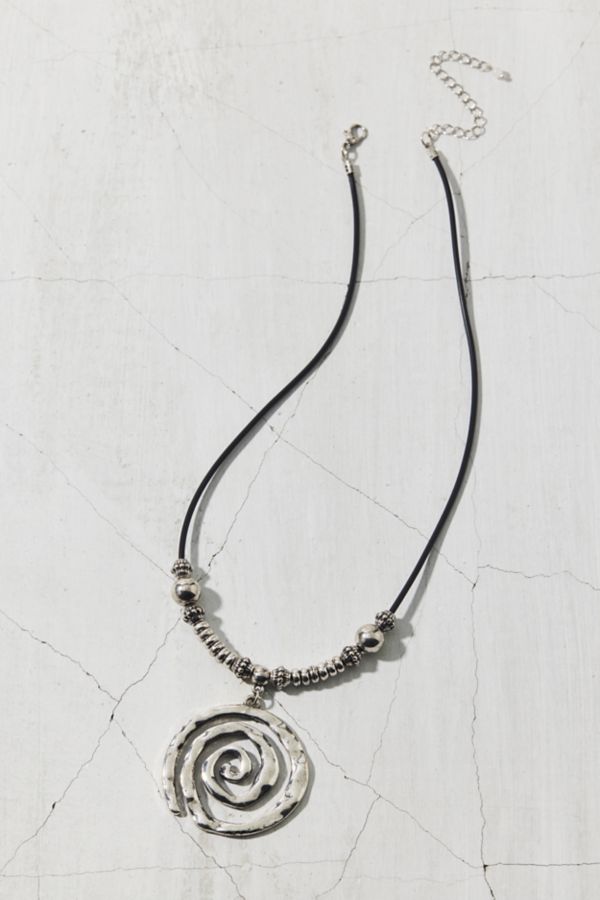 Slide View: 2: Statement Swirl Pendant Cord Necklace