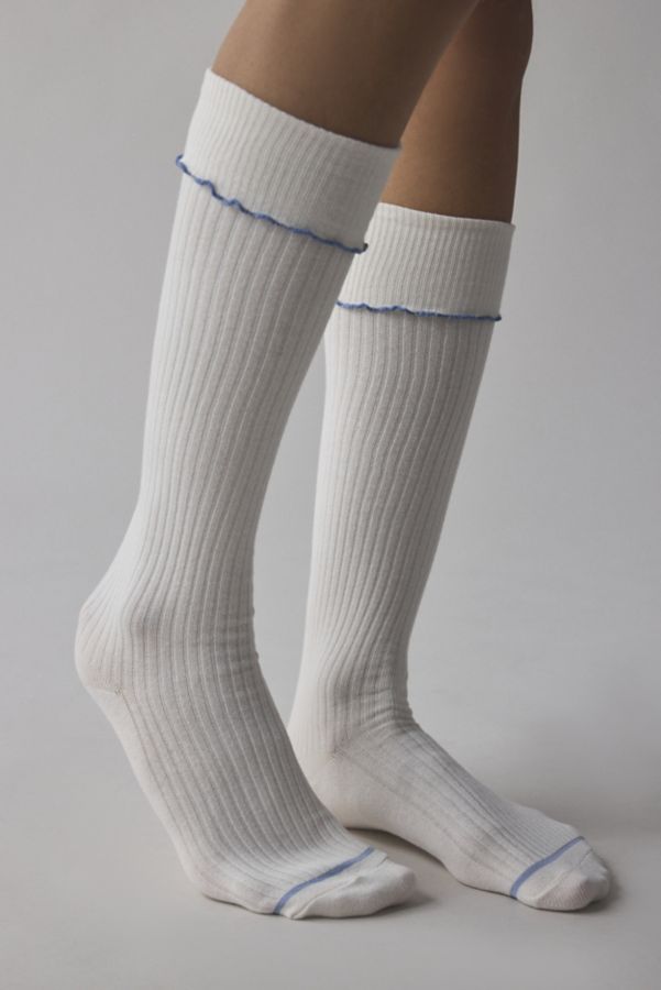 Slide View: 2: Ribbed Knit Foldover Knee High Sock