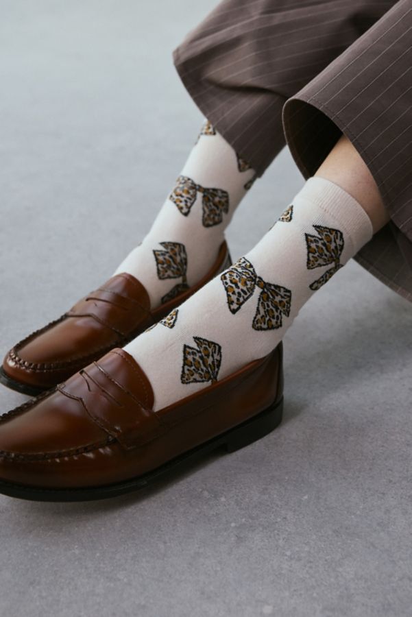 Slide View: 2: Animal Print Leopard Bow Crew Sock