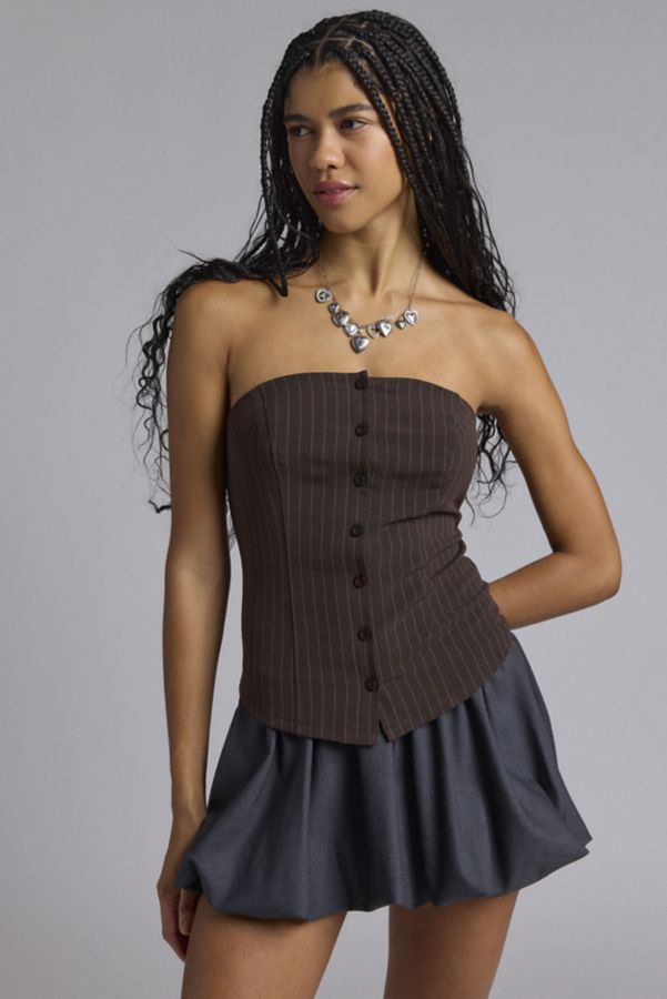 Slide View: 1: Urban Renewal Remnants Pinstripe Button Front Tube Top