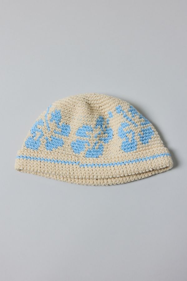 Slide View: 3: Floral Knit Roll Cuff Beanie