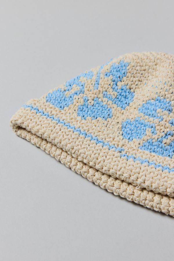 Slide View: 4: Floral Knit Roll Cuff Beanie