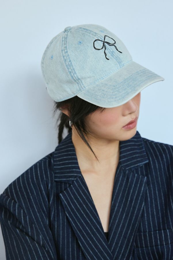 Slide View: 1: Embroidered Bow Denim Baseball Hat