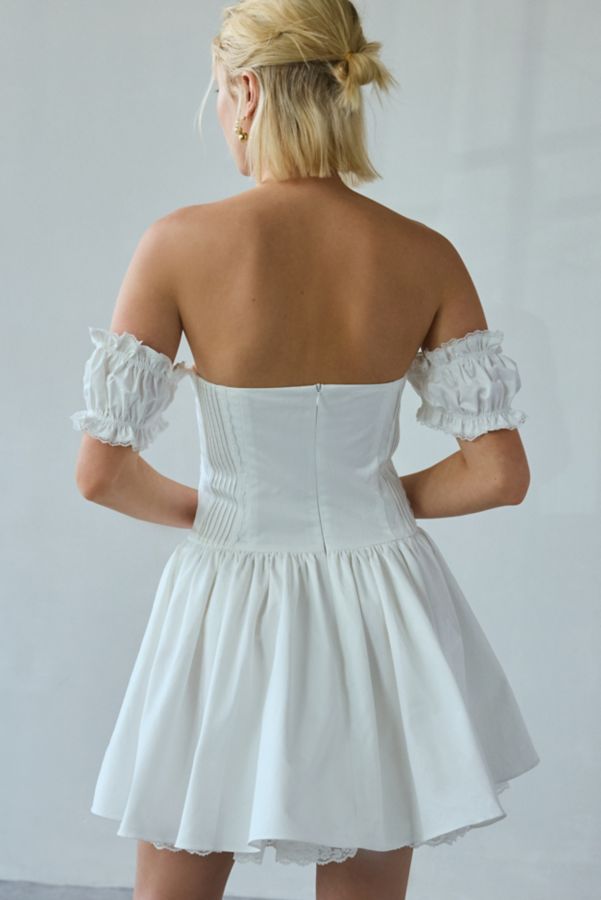 Slide View: 4: Glamorous Drop-Waist Corset Lace-Trim Mini Dress