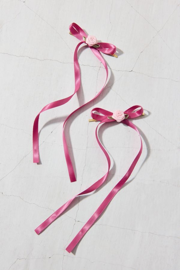 Slide View: 2: Rosette Satin Ribbon Bow Hair Clip Set