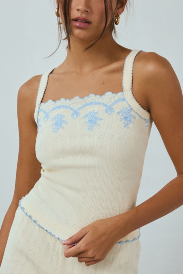 Slide View: 2: Out From Under Laney Embroidered Trim Pointelle Knit Tank Top