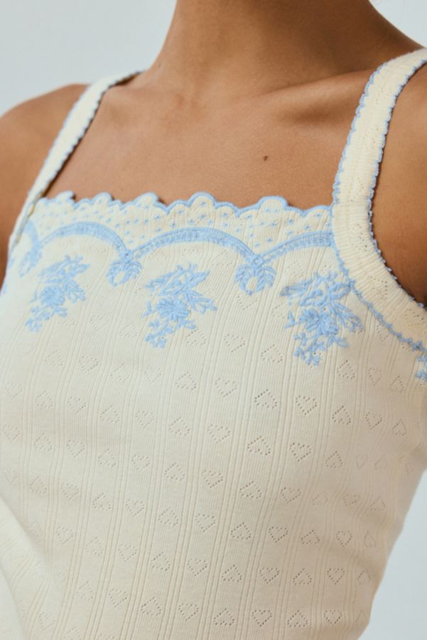 Slide View: 3: Out From Under Laney Embroidered Trim Pointelle Knit Tank Top