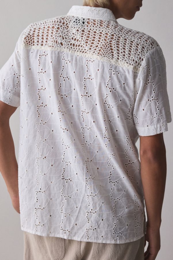 Slide View: 2: Raga Man Riian Crochet Panel Short Sleeve Shirt