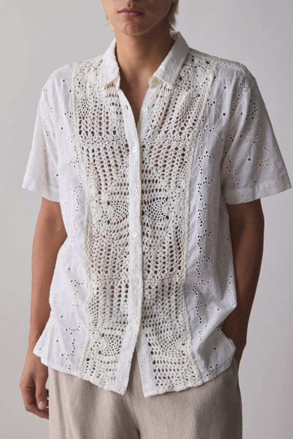 Slide View: 4: Raga Man Riian Crochet Panel Short Sleeve Shirt