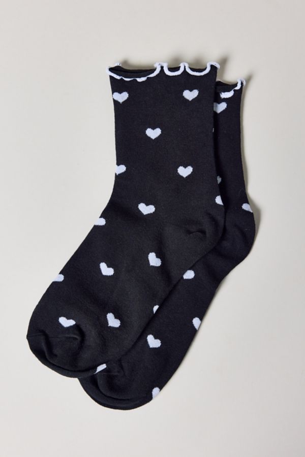 Slide View: 2: Heart Allover Print Lettuce Edge Crew Sock