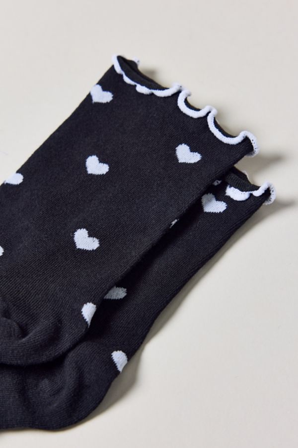 Slide View: 3: Heart Allover Print Lettuce Edge Crew Sock