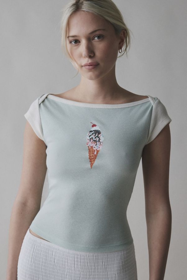 Slide View: 1: Kimchi Blue Willow Ice Cream Graphic Boatneck Baby Tee