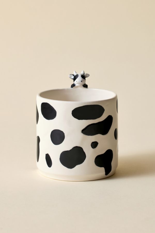 Slide View: 3: Moo Peeking Cow Ceramic Planter