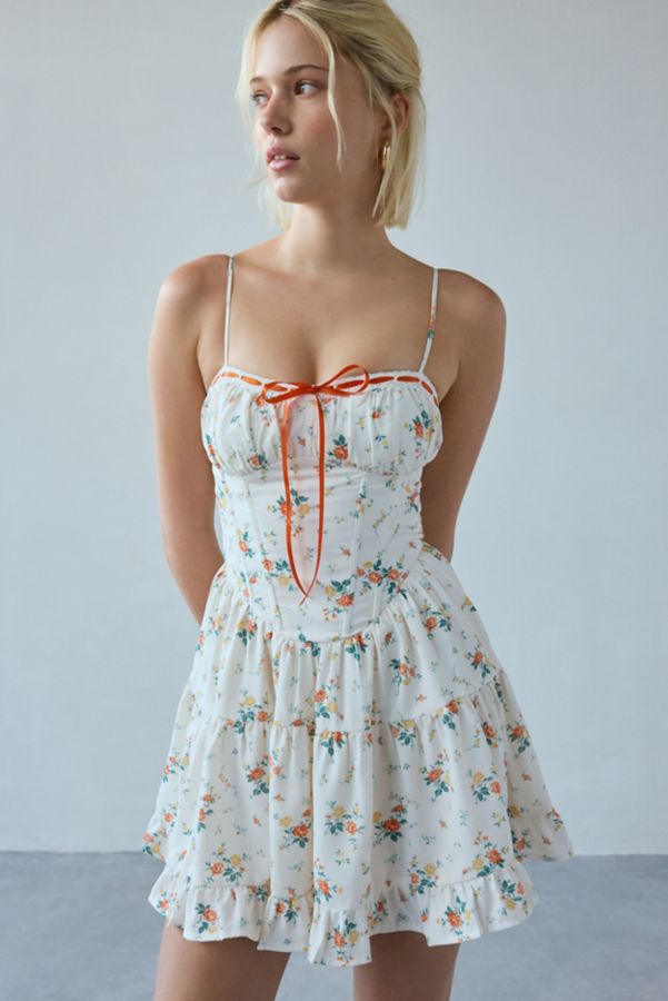 Slide View: 1: Kiss The Sky Villa Tiered Drop Waist Corset Mini Dress