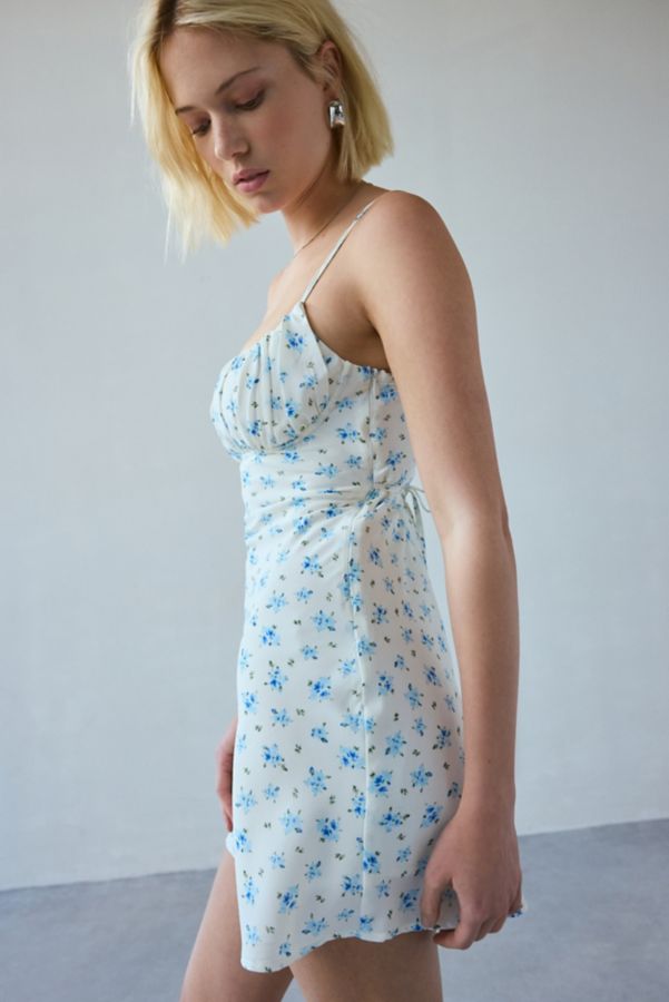 Slide View: 3: Kiss The Sky Mulberry Satin Floral Slip Mini Dress