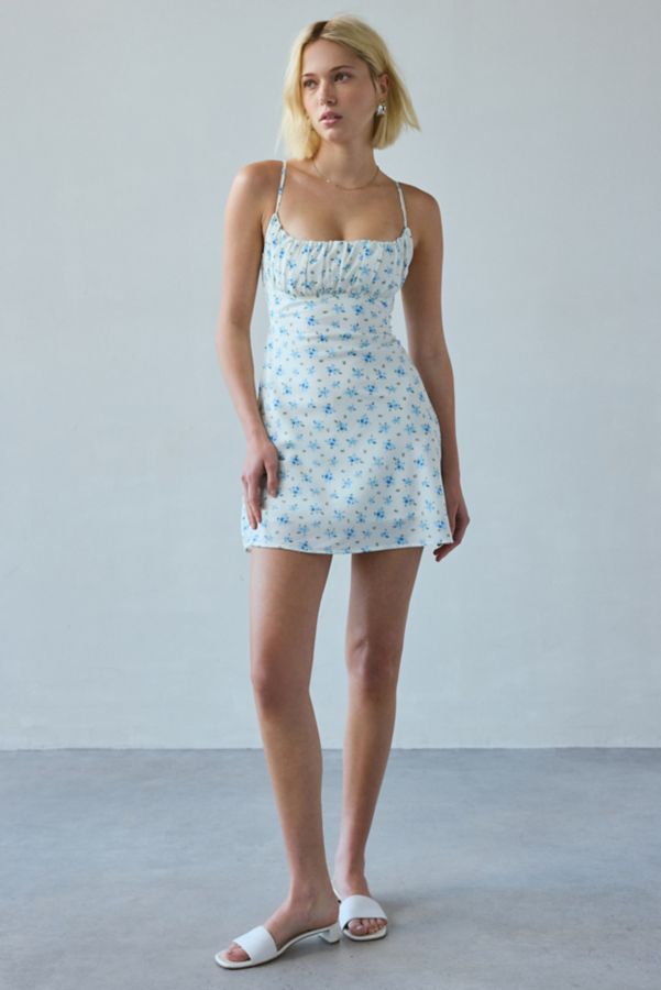 Slide View: 4: Kiss The Sky Mulberry Satin Floral Slip Mini Dress