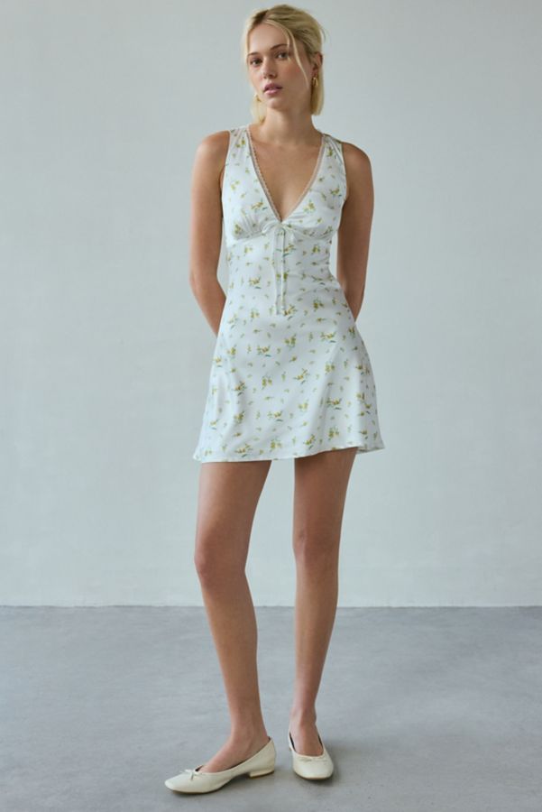 Slide View: 1: Kiss The Sky Camille Lace-Trim Satin Slip Mini Dress