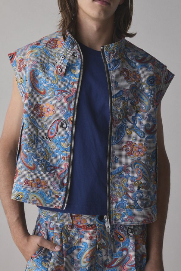 Slide View: 6: FRIED RICE Paisley Jacquard Zip-Off Sleeve Jacket