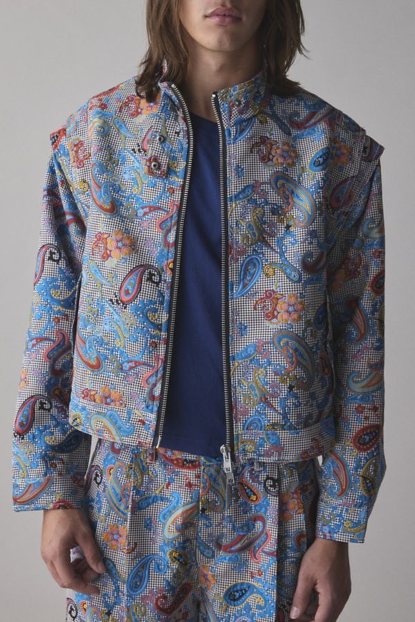 Slide View: 1: FRIED RICE Paisley Jacquard Zip-Off Sleeve Jacket