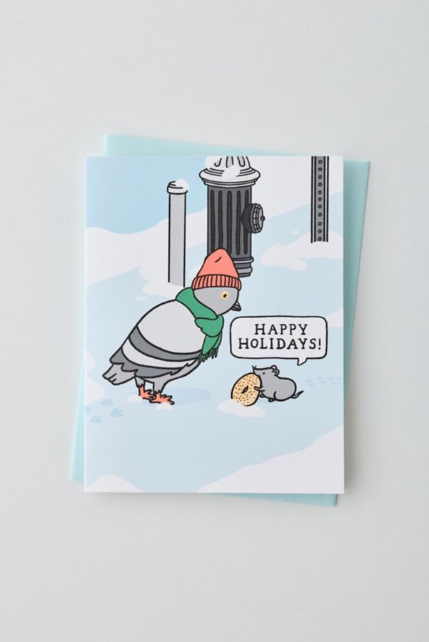 Slide View: 1: Tiffbits Pigeon & Bagel Rat NYC Holiday Card