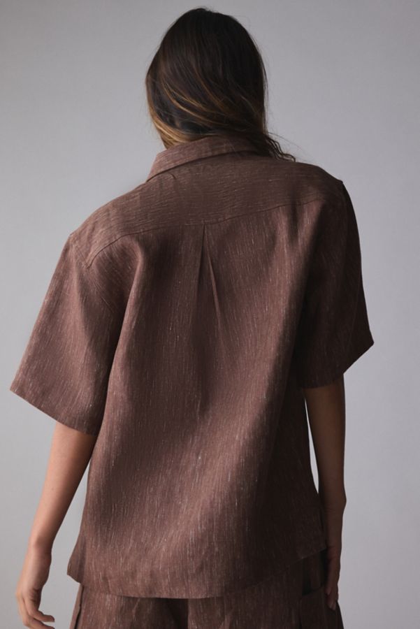 Slide View: 5: FRIED RICE Textured Linen Short Sleeve Shirt